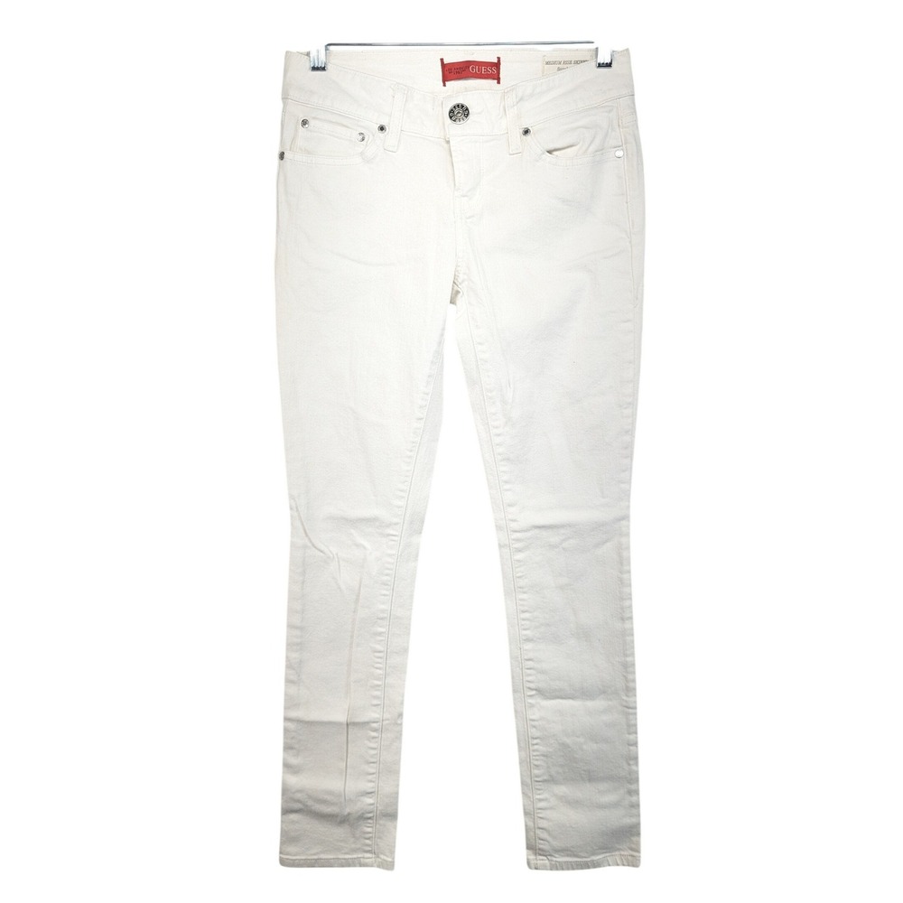 Guess Sarah Fit Medium Rise Skinny Jeans White Denim Size 28